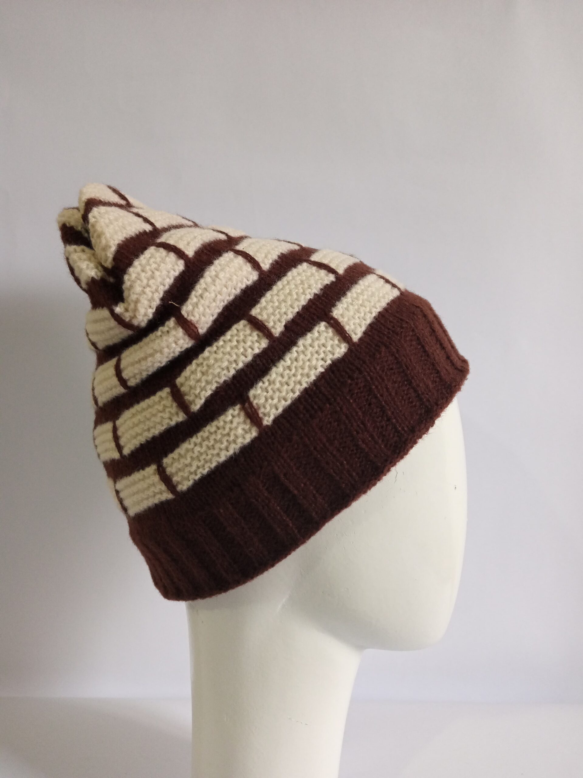 Brown Cream Grid Beanie - Image 4