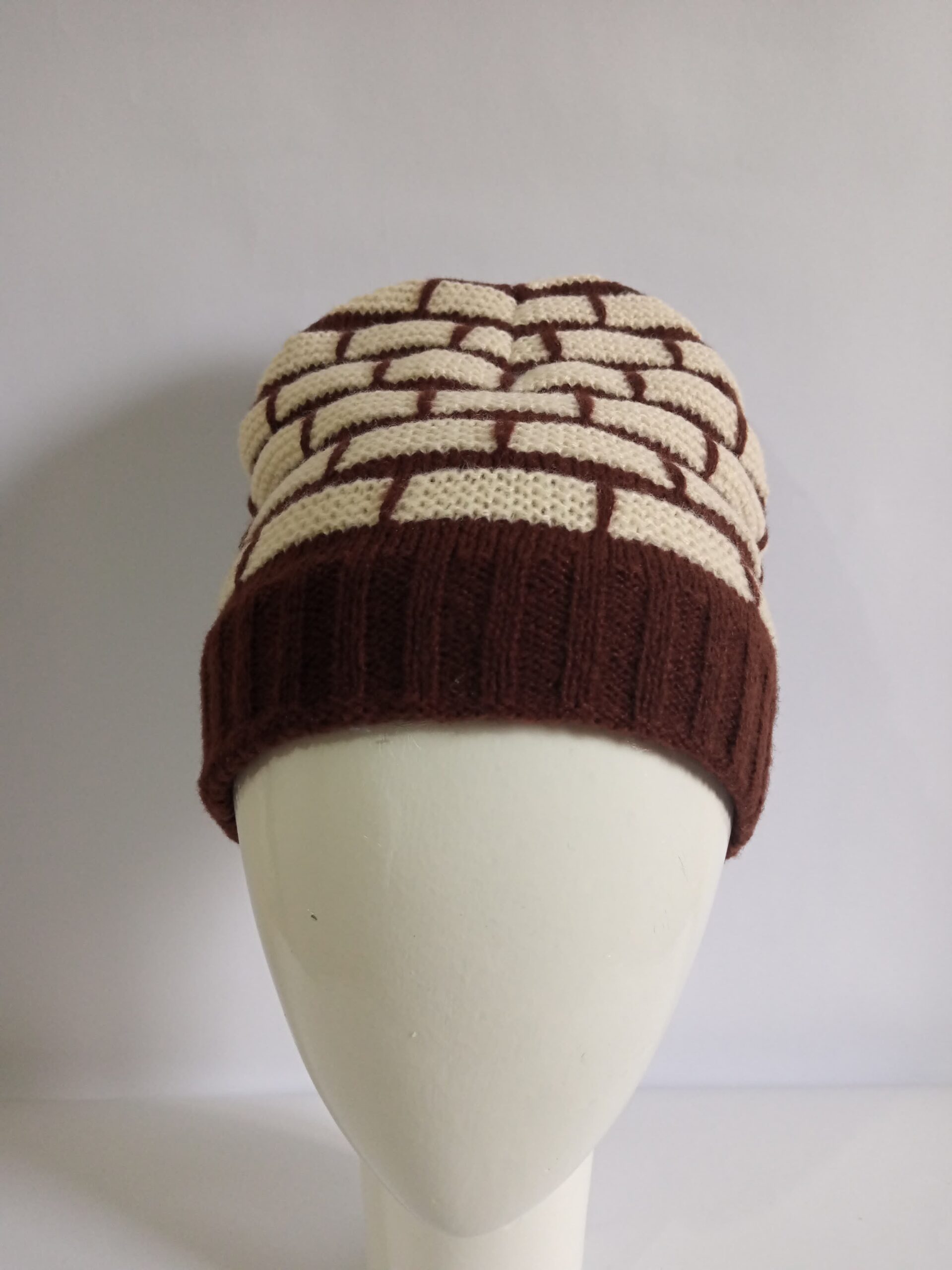 Brown Cream Grid Beanie - Image 3