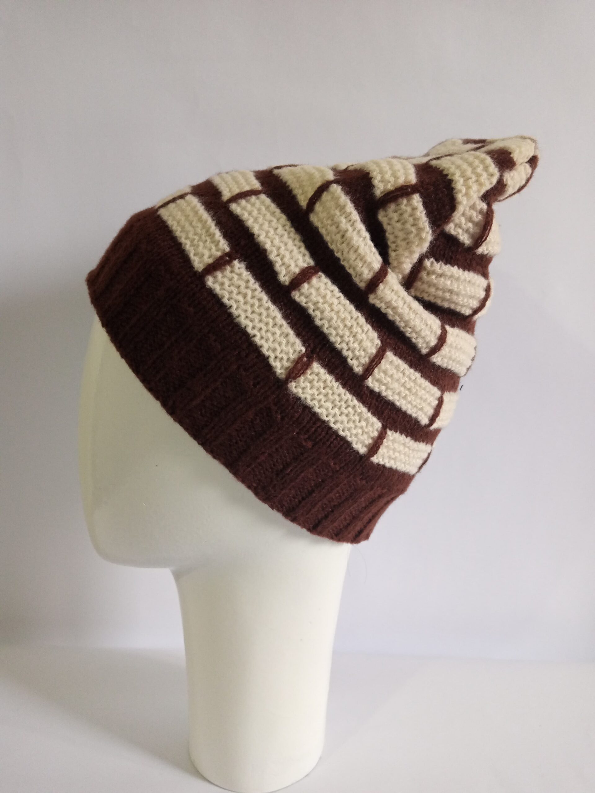 Brown Cream Grid Beanie